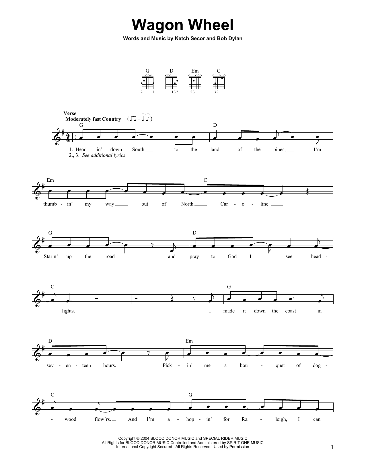 Wagon Wheel Chords Sheet Music Digital Files To Print Licensed Bob Dylan Digital