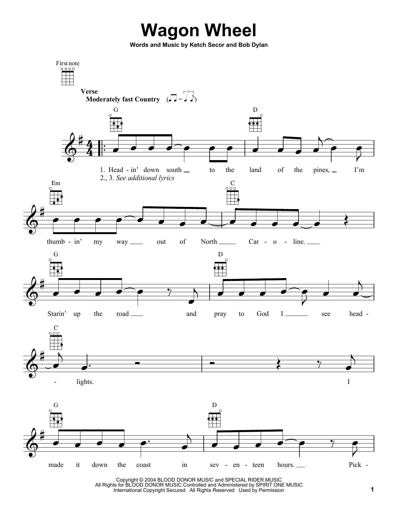 Wagon Wheel Chords Sheet Music Digital Files To Print Licensed Ketch Secor Digital