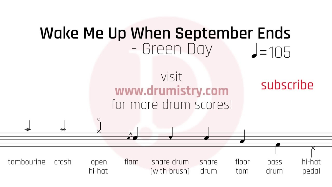 Wake Me Up When September Ends Chords Green Day Wake Me Up When September Ends Drum Score