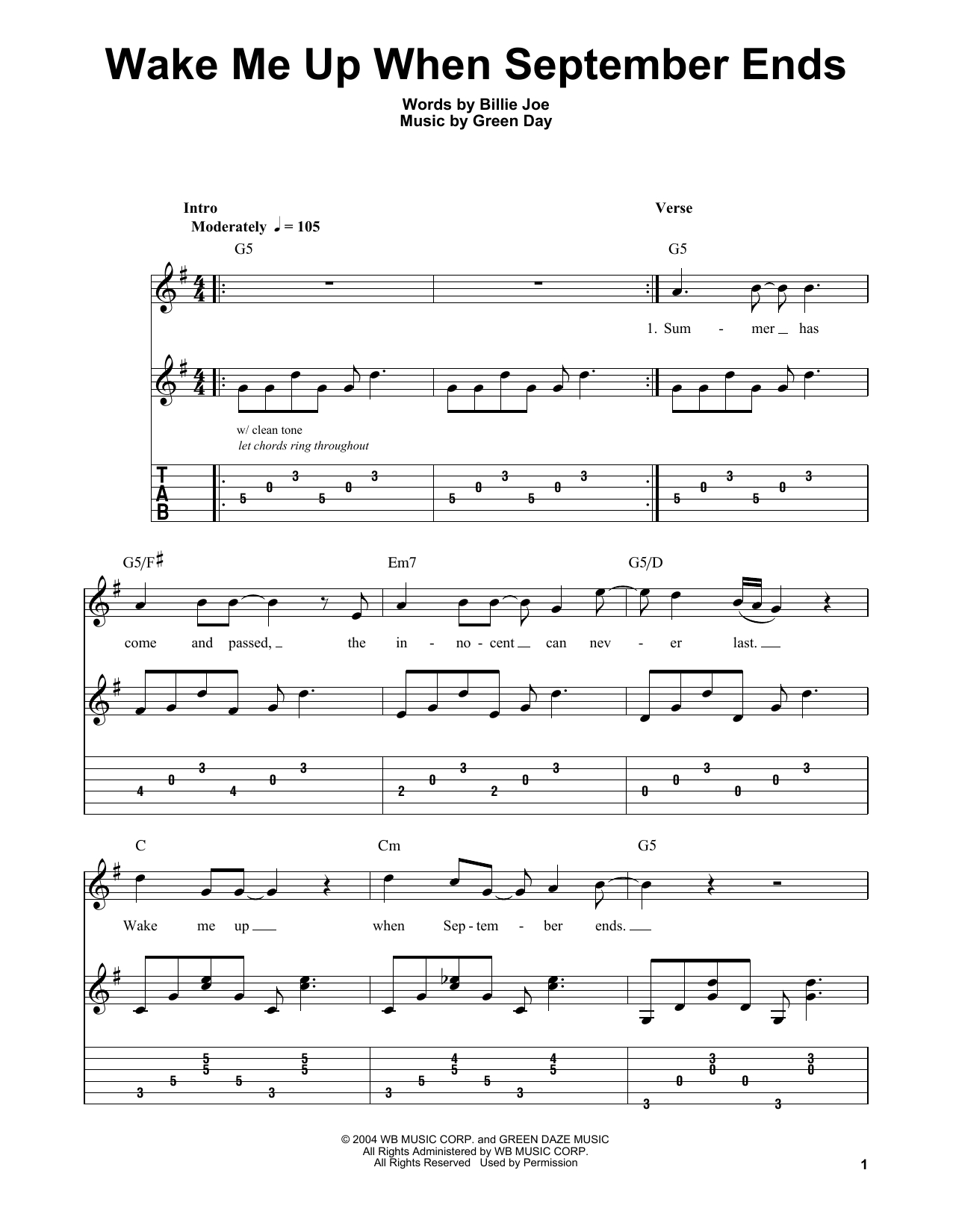 Wake Me Up When September Ends Chords Wake Me Up When September Ends Green Day Easy Guitar Tab
