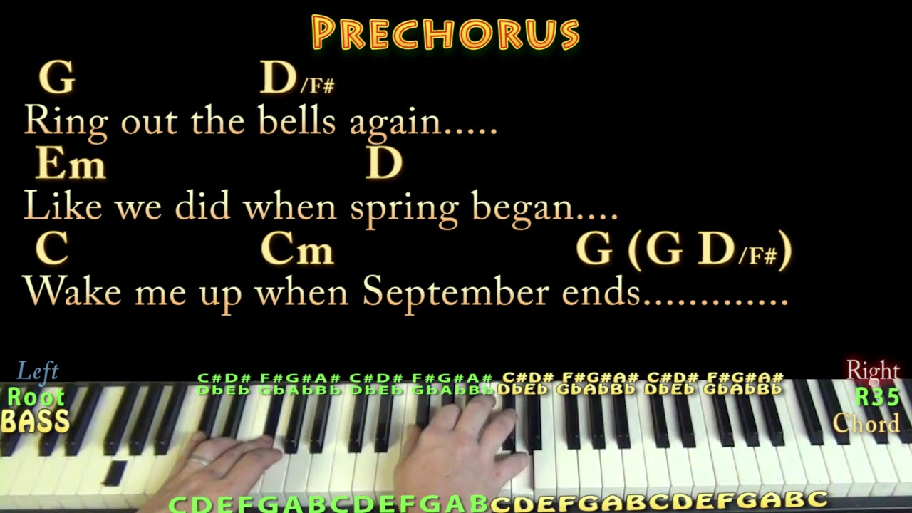 Wake Me Up When September Ends Chords Wake Me Up When September Ends Green Day Piano Lesson Chord Chart With Chordslyrics