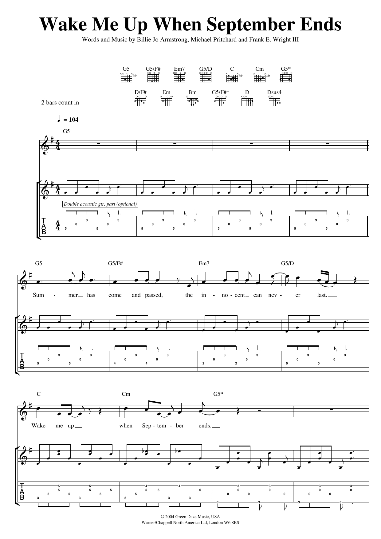 Wake Me Up When September Ends Chords Wake Me Up When September Ends Green Day Piano Vocal Guitar Right Hand Melody Digital Sheet Music