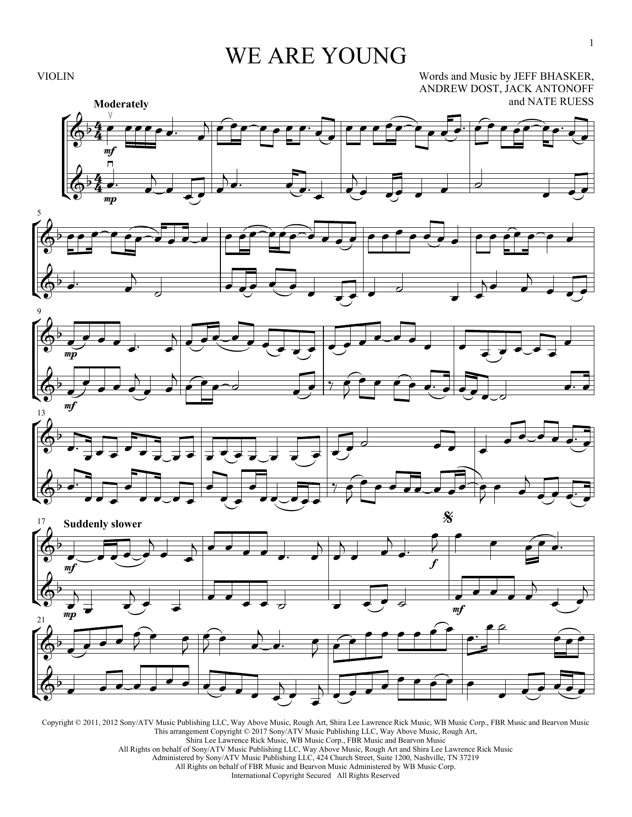 We Are Young Chords Fun Featuring Janelle Monae We Are Young Sheet Music Notes Chords Download Printable Violin Duet Sku 252914