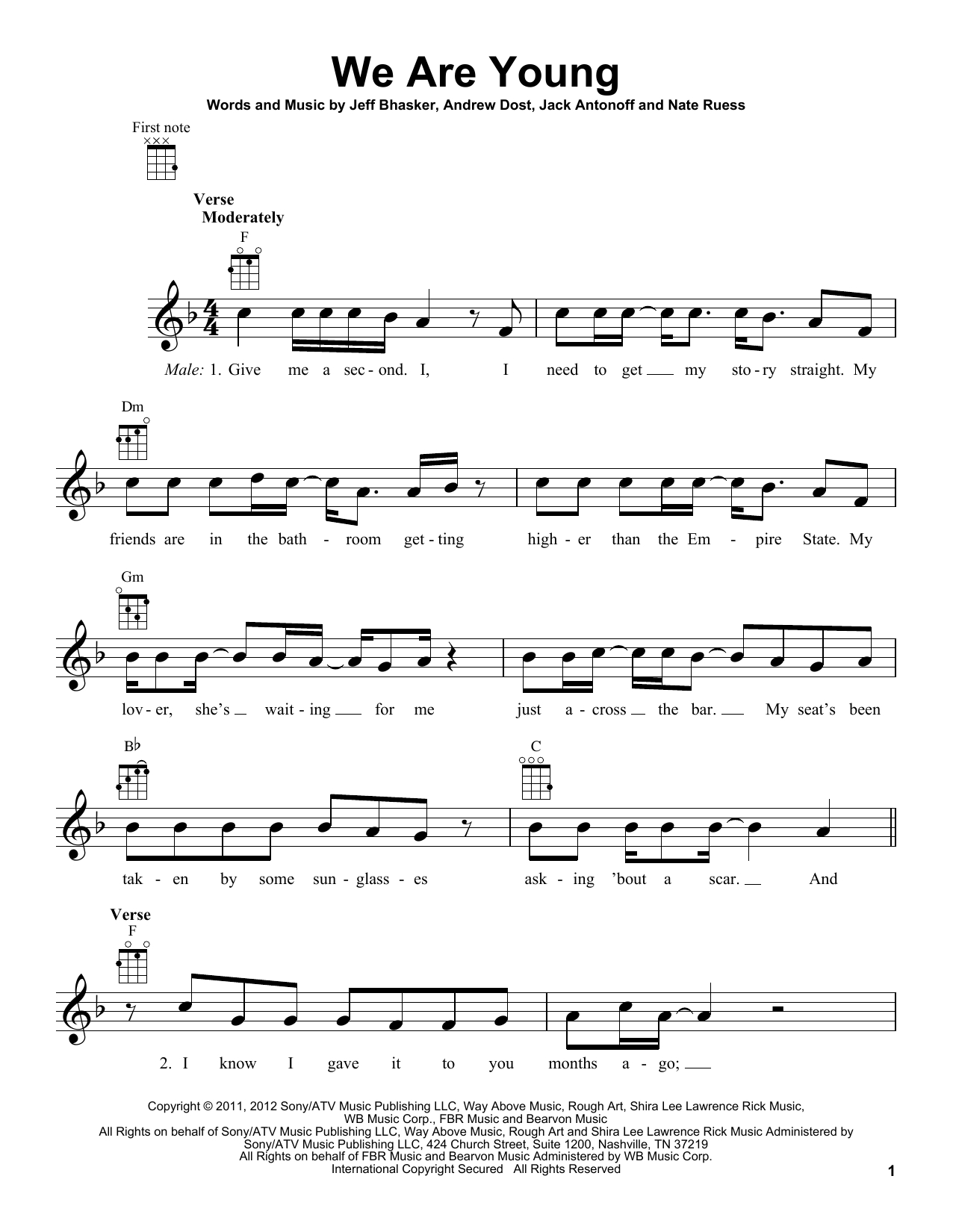 We Are Young Chords Fun We Are Young Feat Janelle Monae Sheet Music Notes Chords Download Printable Ukulele Sku 181981