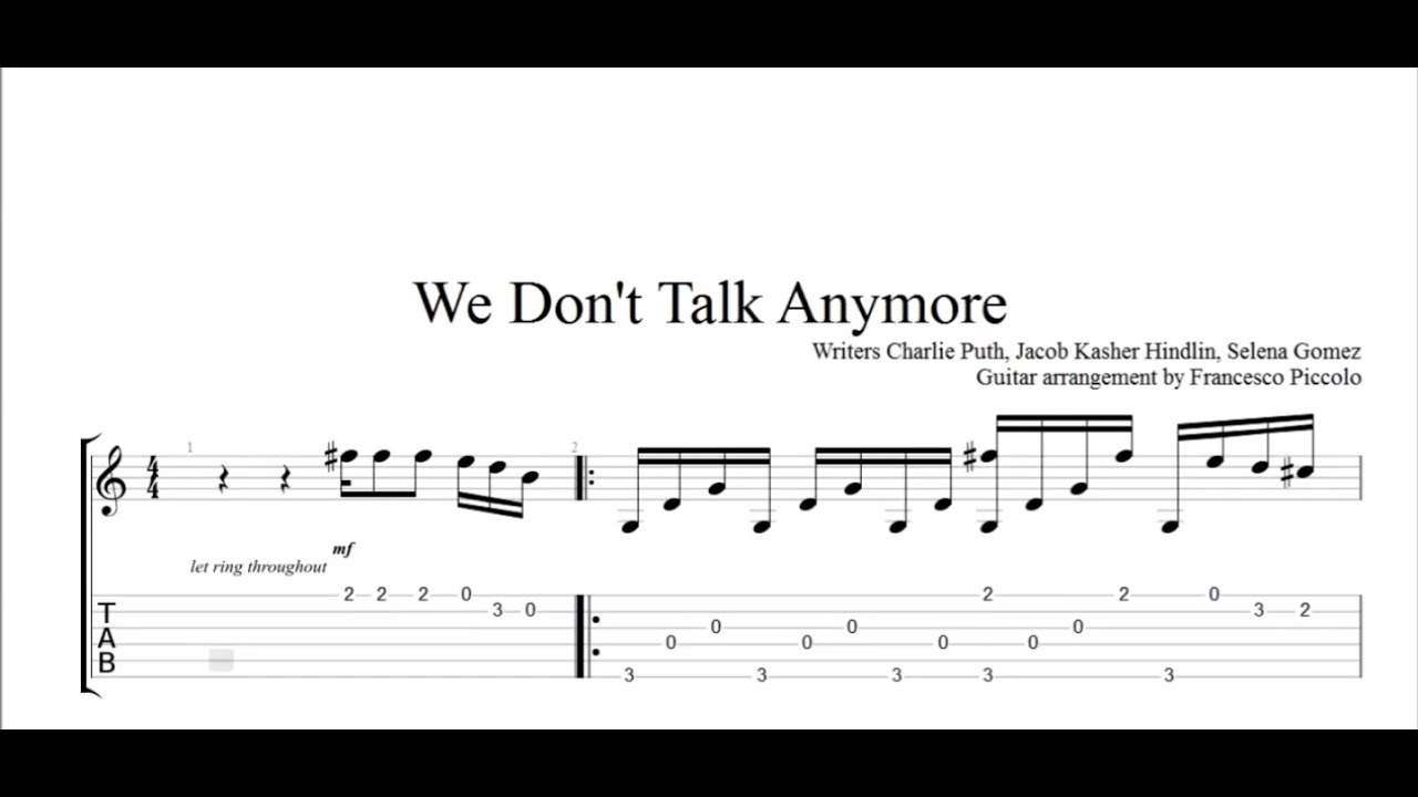 We Don T Talk Anymore Chords Fingerstyle Guitar Tab Charlie Puth We Dont Talk Anymore From Hits Collection Nr11