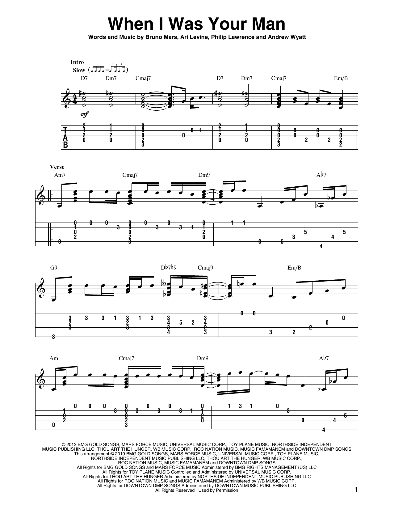 When I Was Your Man Chords Bruno Mars When I Was Your Man Sheet Music Notes Chords Download Printable Solo Guitar Tab Sku 414584