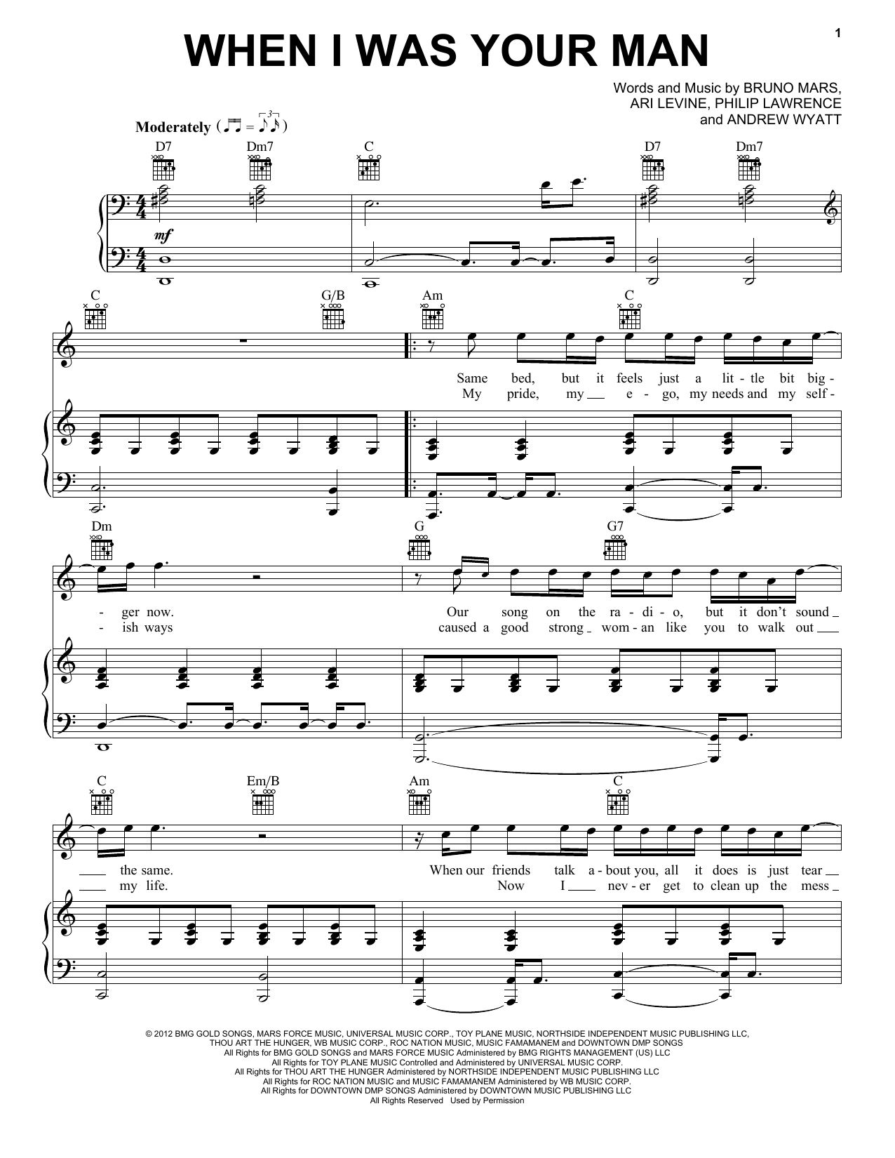 When I Was Your Man Chords Bruno Mars When I Was Your Man Sheet Music Notes Chords Download Printable Vpropg Sku 405266