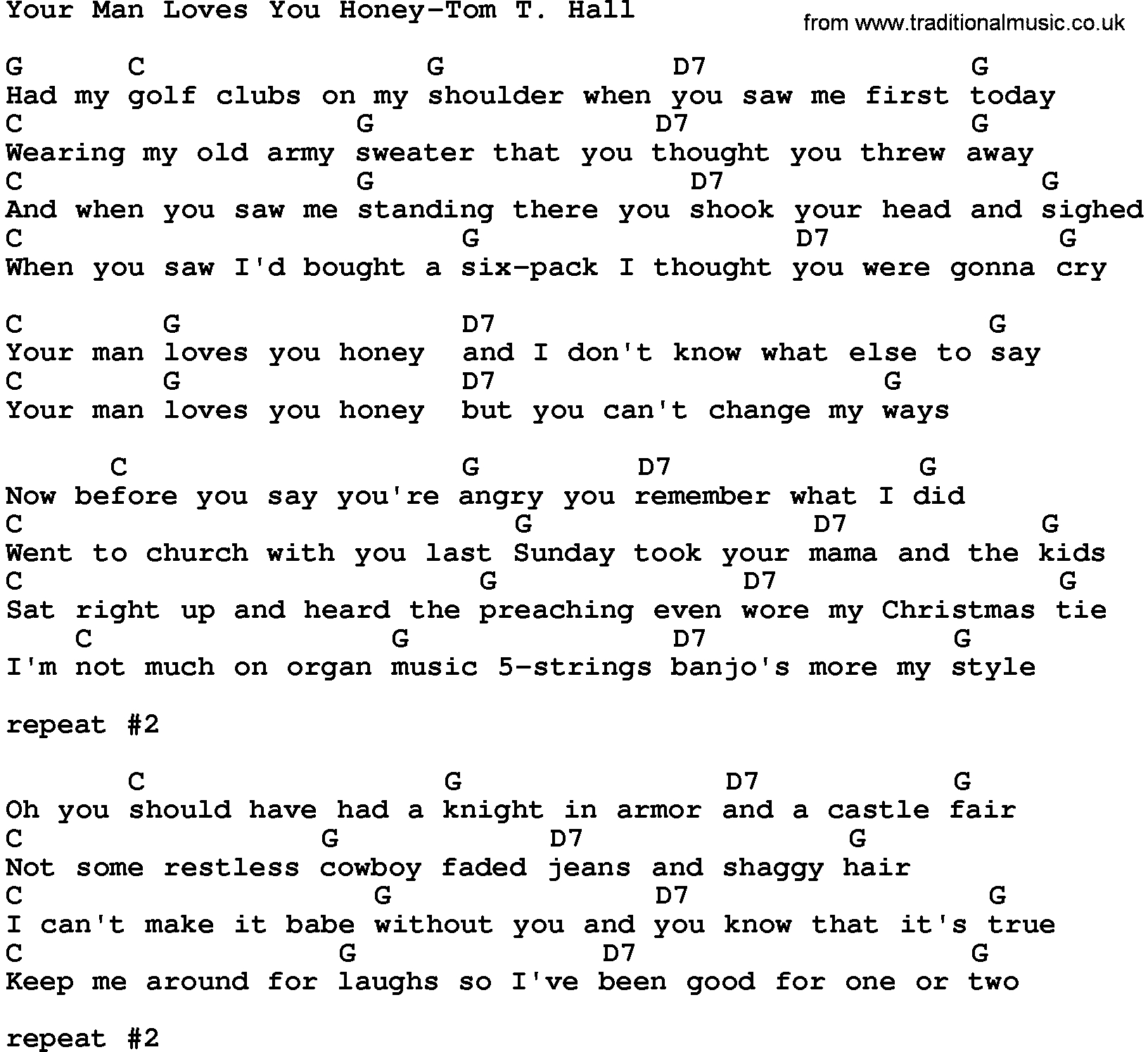 When I Was Your Man Chords Country Musicyour Man Loves You Honey Tom T Hall Lyrics And Chords