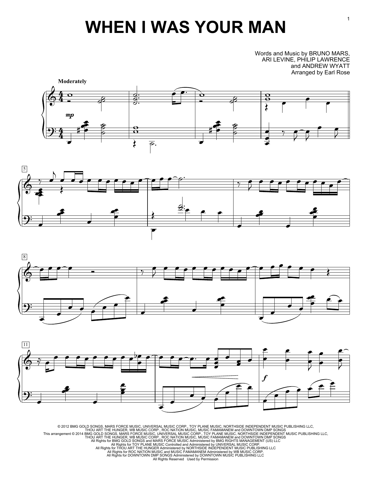 When I Was Your Man Chords Earl Rose When I Was Your Man Sheet Music Notes Chords Download Printable Piano Solo Sku 156797