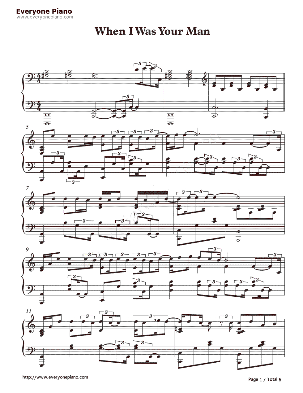 When I Was Your Man Chords When I Was Your Man Bruno Mars Free Piano Sheet Music Piano Chords
