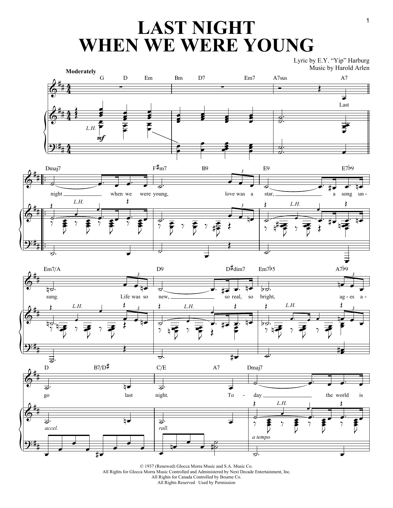 When We Were Young Chords Last Night When We Were Young Piano Vocal Print Sheet Music Now