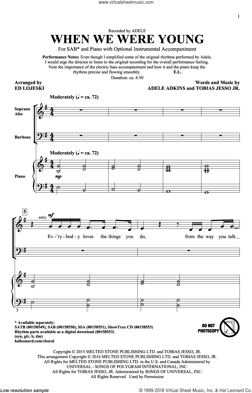 When We Were Young Chords Lojeski When We Were Young Sheet Music For Choir Sab Soprano Alto Bass