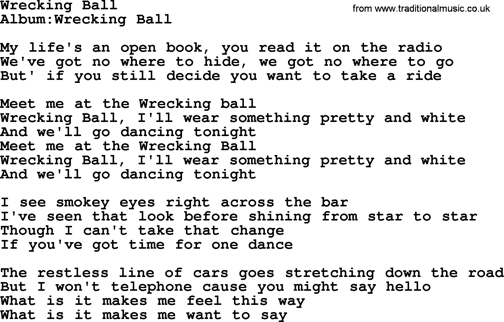 Wrecking Ball Chords Emmylou Harris Song Wrecking Ball Lyrics