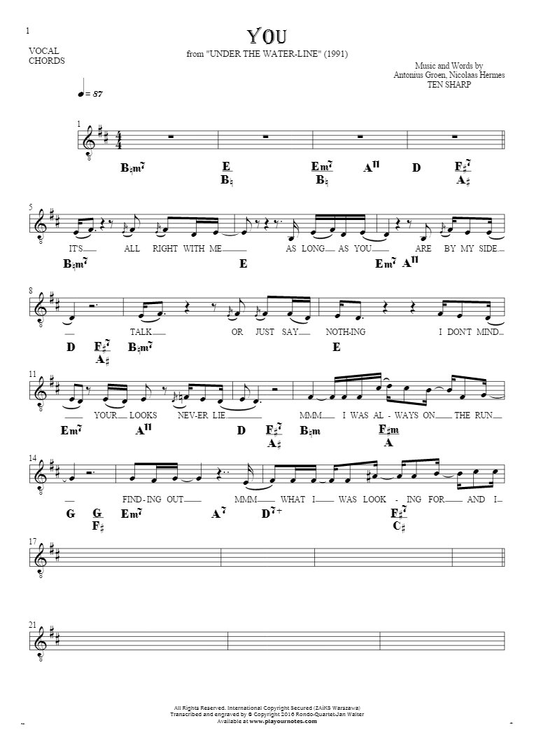 You And I Chords You Notes Lyrics And Chords For Vocal With Accompaniment