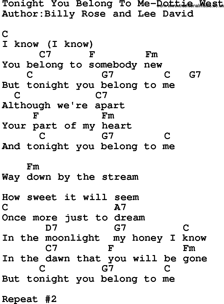 You Belong With Me Chords Country Musictonight You Belong To Me Dottie West Lyrics And Chords