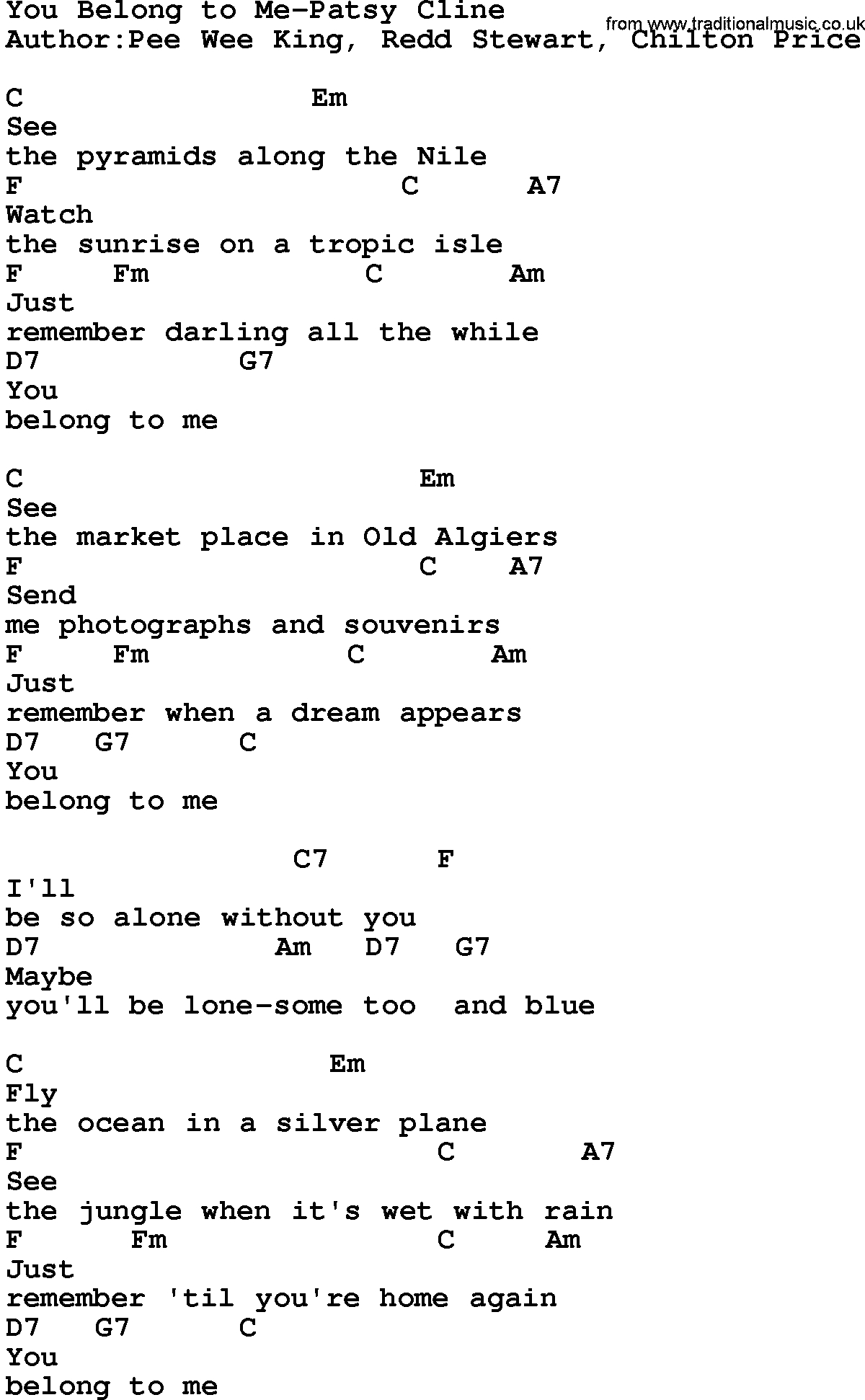 You Belong With Me Chords Country Musicyou Belong To Me Patsy Cline Lyrics And Chords