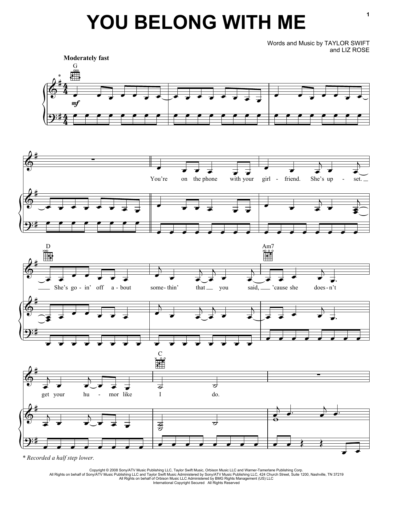 You Belong With Me Chords Taylor Swift You Belong With Me Sheet Music Notes Chords Download Printable Beginner Piano Sku 118705