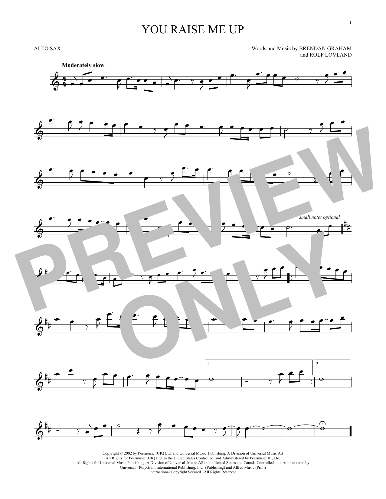 You Raise Me Up Chords Brendan Graham You Raise Me Up Sheet Music Notes Chords Download Printable Alto Saxophone Sku 169522