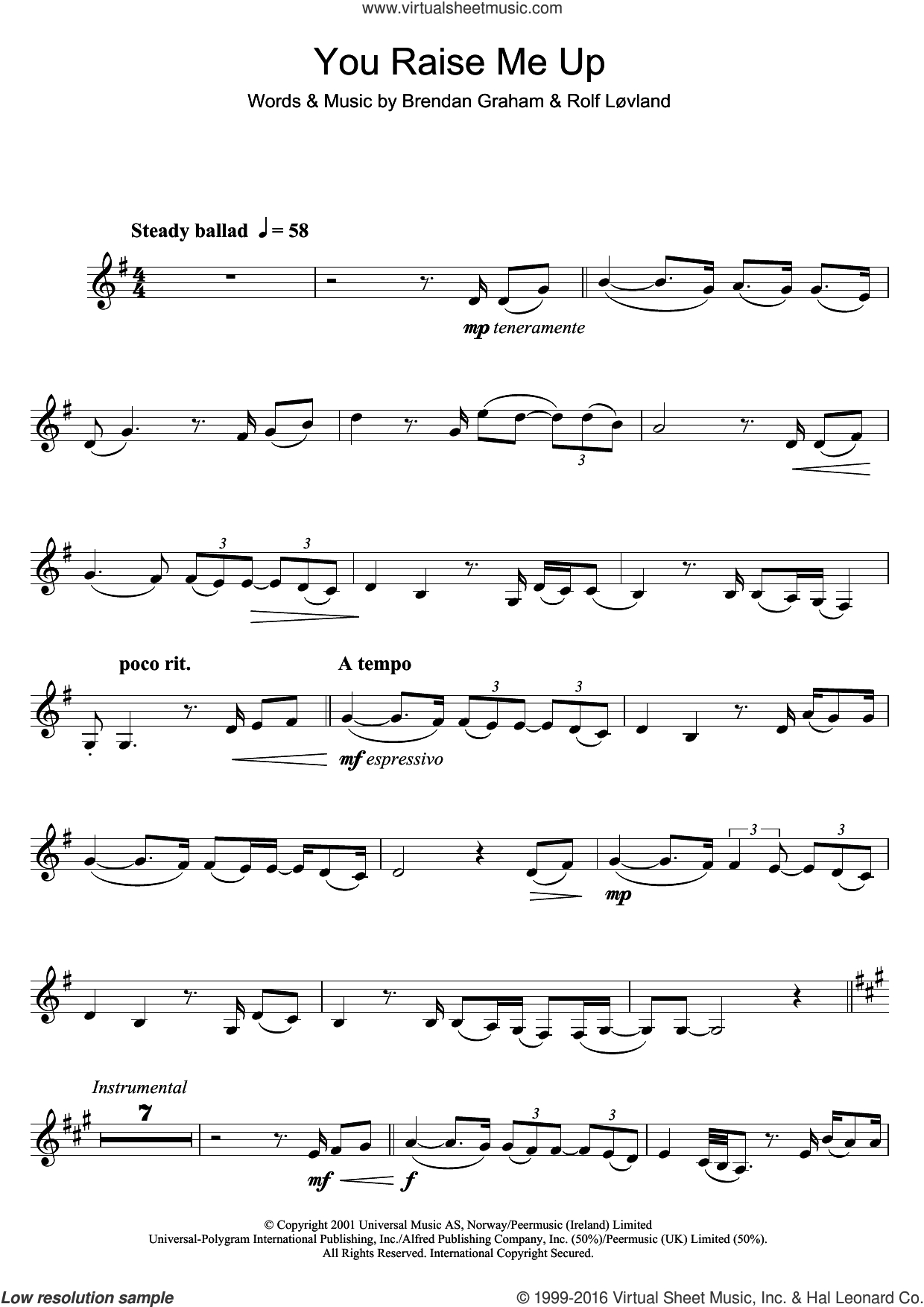 You Raise Me Up Chords Westlife You Raise Me Up Sheet Music For Clarinet Solo Pdf