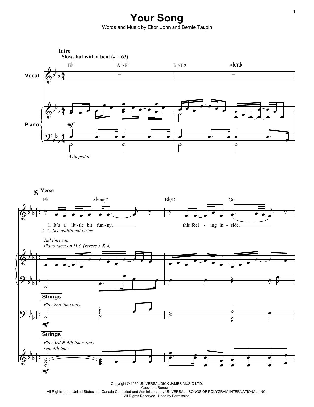 Your Song Chords Elton John Your Song Sheet Music Notes Chords Download Printable Keyboard Transcription Sku 176788